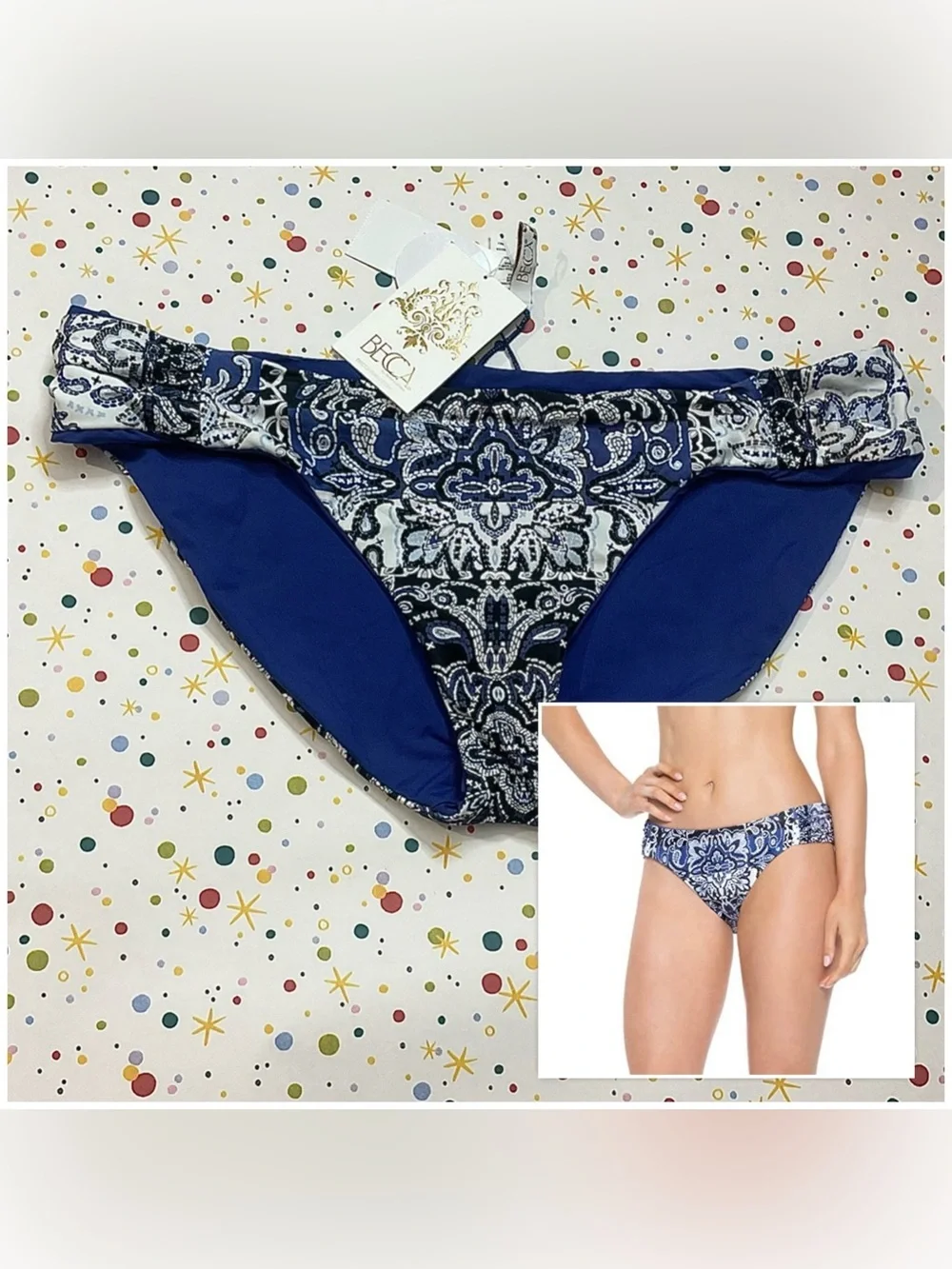 NWT Americana Reversible Shirred Side Tab Hipster Bikini Bottom Size XL Bandana